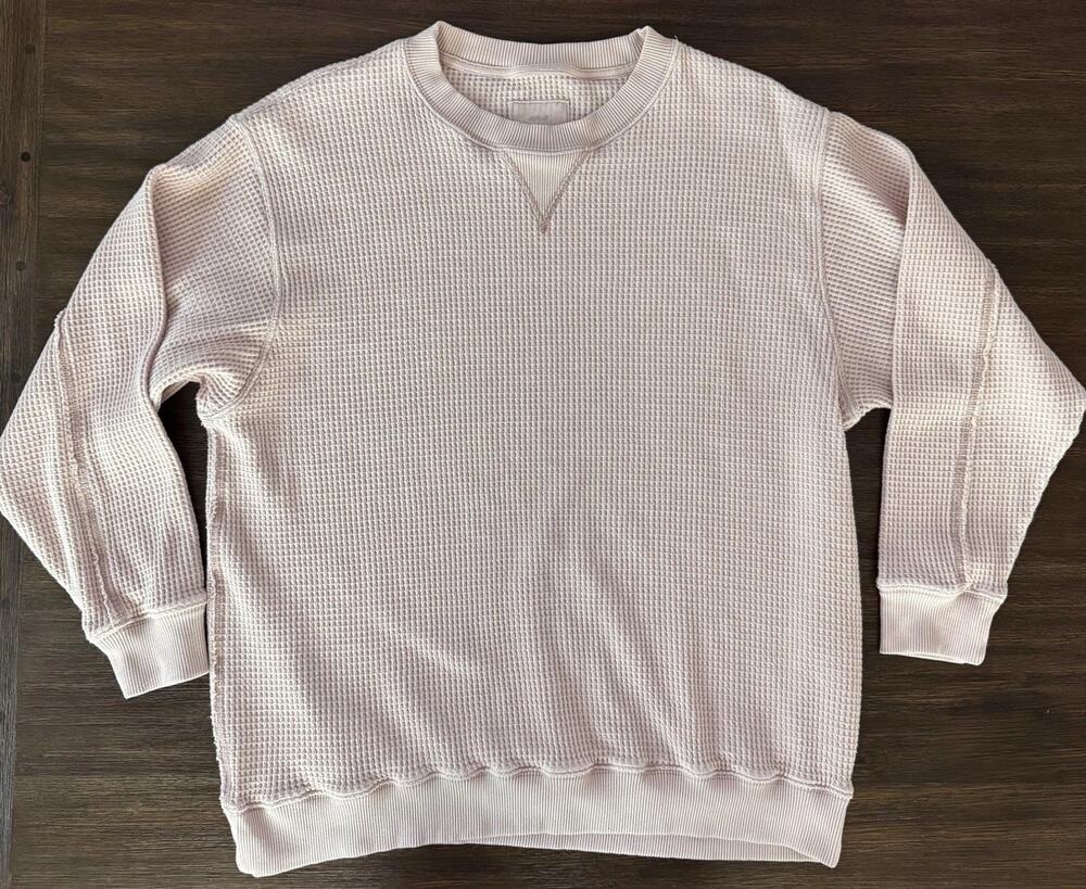 Aerie Waffle Knit Sweatshirt Pullover Womens Medium Blush Pink Relaxed Oversized